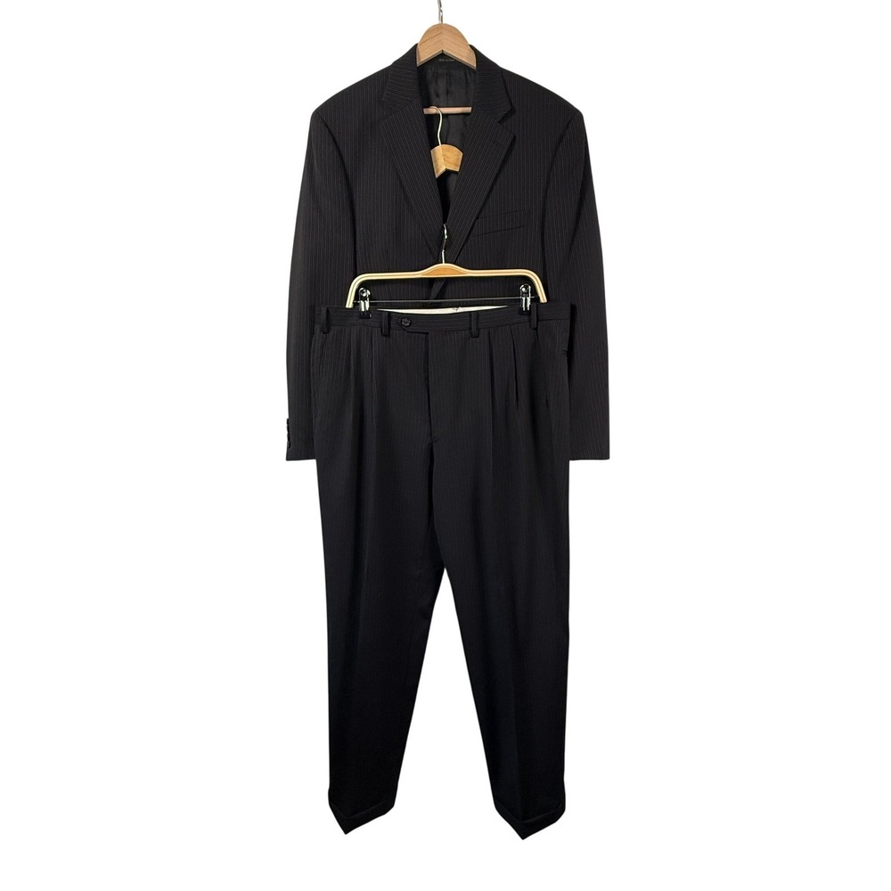 Lauren Ralph Lauren Mens 42R Black Pinstripe Wool Suit Single Breast Two Button